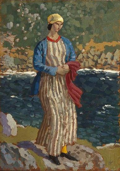 John Augustus Atkinson Woman by a Riverbank Norge oil painting art